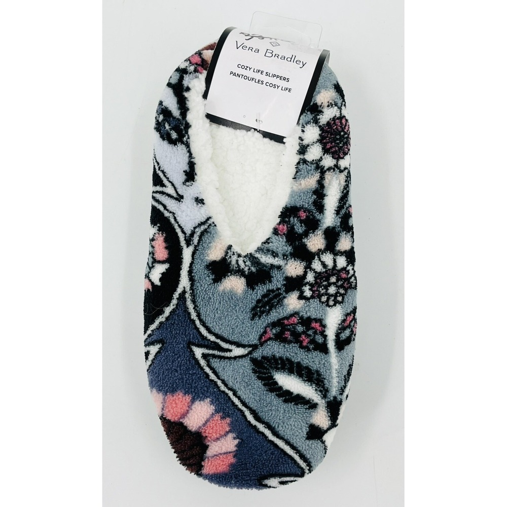NWT Vera Bradley Cozy Life Slippers Ornate Blooms Fleece Non Slip Size Small 5-6